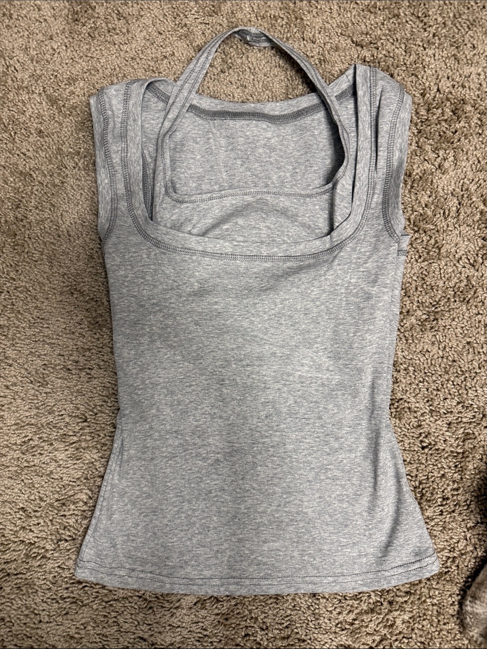 Amazon Women's Light Grey Double Layer Scoop Neck Tank Top